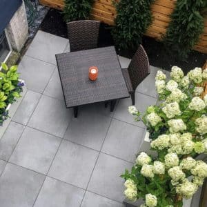 Gray porcelain tile for outdoor seating area