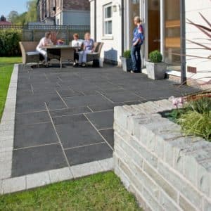 Limestone coping stones on back patio
